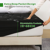 800GSM Mattress Topper Viscose Derived from Bamboo, Thick Pillowtop Fitted Mattress Cover with 45cm Deep Skirt - Machine Washable Hypoallergenic（Single,Black）