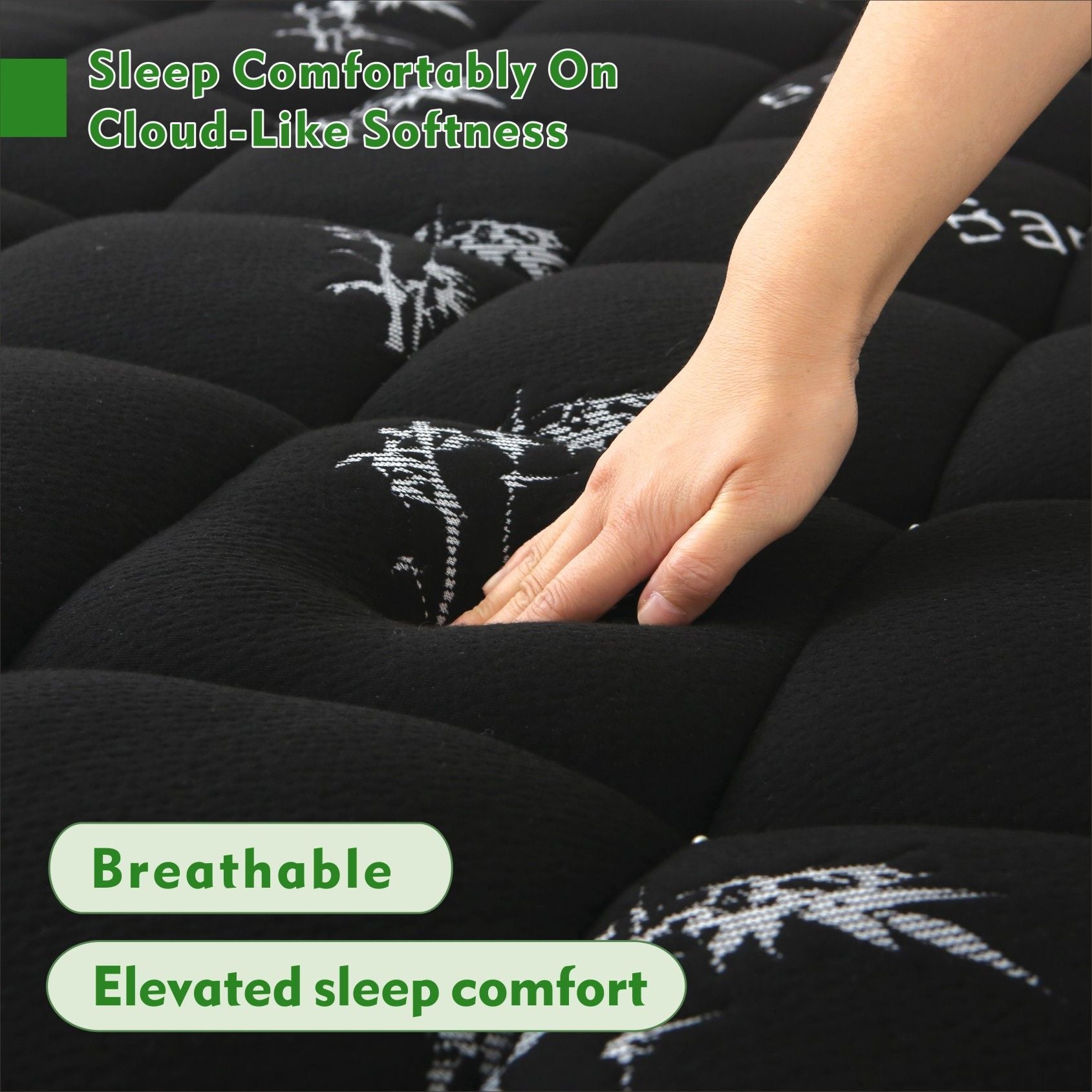 800GSM Mattress Topper Viscose Derived from Bamboo, Thick Pillowtop Fitted Mattress Cover with 45cm Deep Skirt - Machine Washable Hypoallergenic（Single,Black）