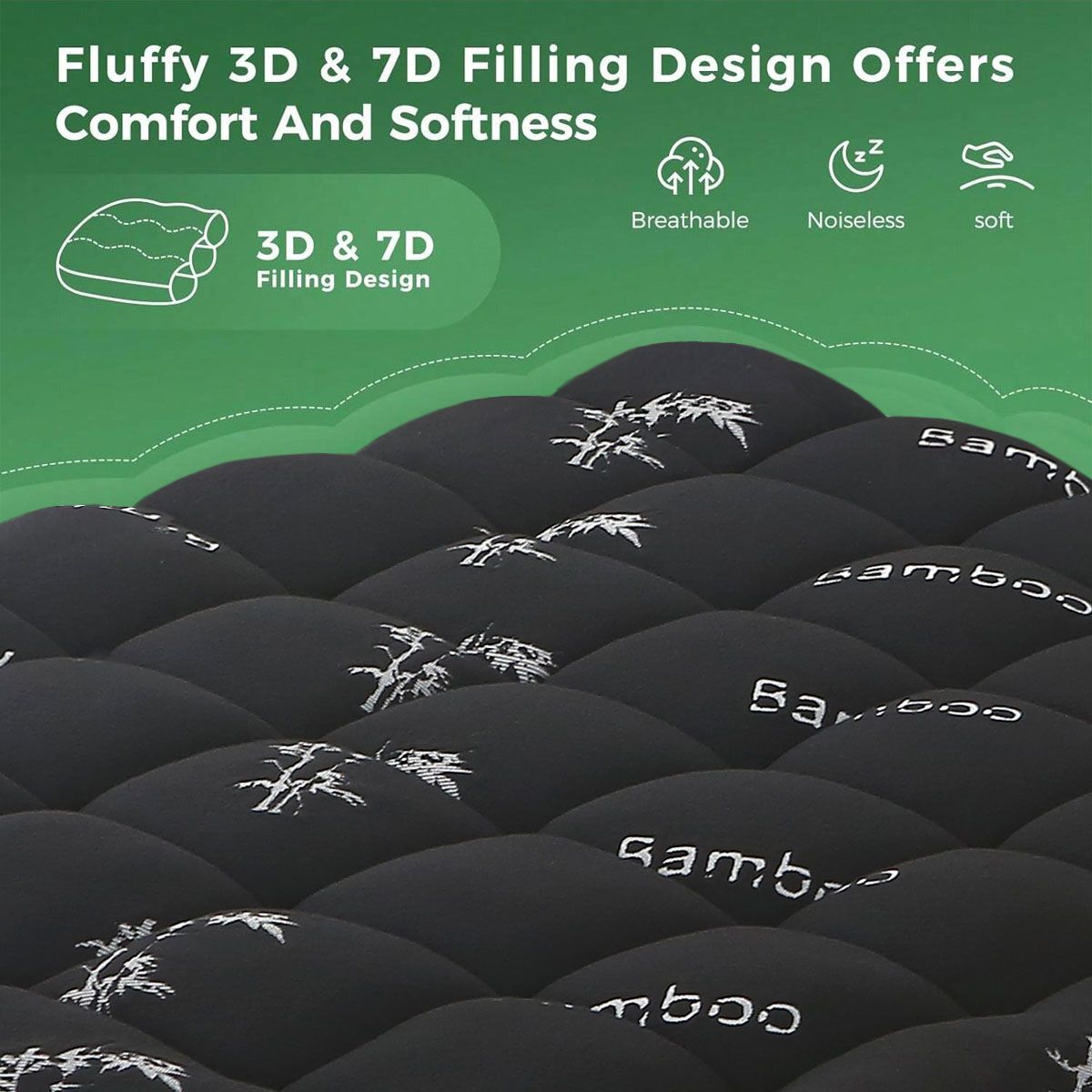 800GSM Mattress Topper Viscose Derived from Bamboo, Thick Pillowtop Fitted Mattress Cover with 45cm Deep Skirt - Machine Washable Hypoallergenic（Single,Black）