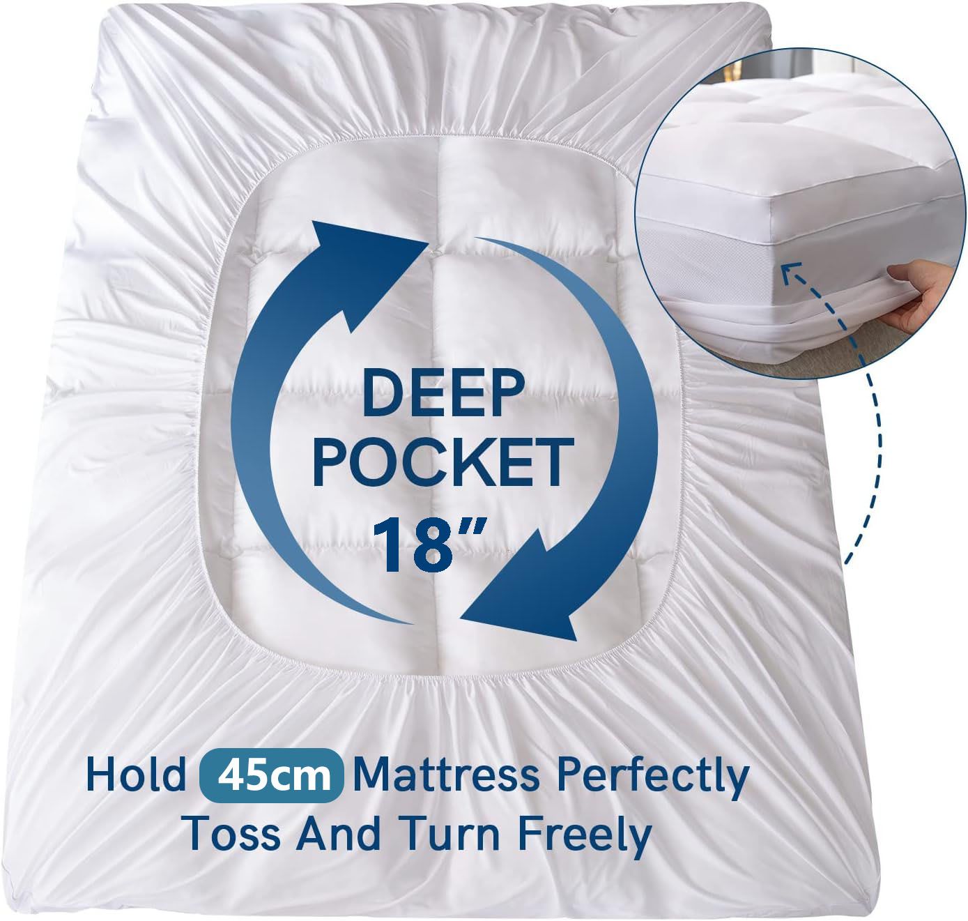 800GSM Mattress Topper Viscose Derived from Bamboo, Thick Pillowtop Fitted Mattress Cover with 45cm Deep Skirt - Machine Washable Hypoallergenic（Single,Black）