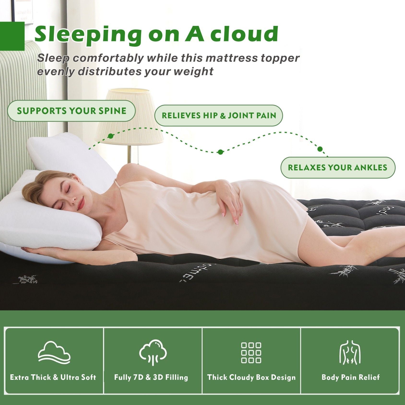 800GSM Mattress Topper Viscose Derived from Bamboo, Thick Pillowtop Fitted Mattress Cover with 45cm Deep Skirt - Machine Washable Hypoallergenic(Super King,Black)