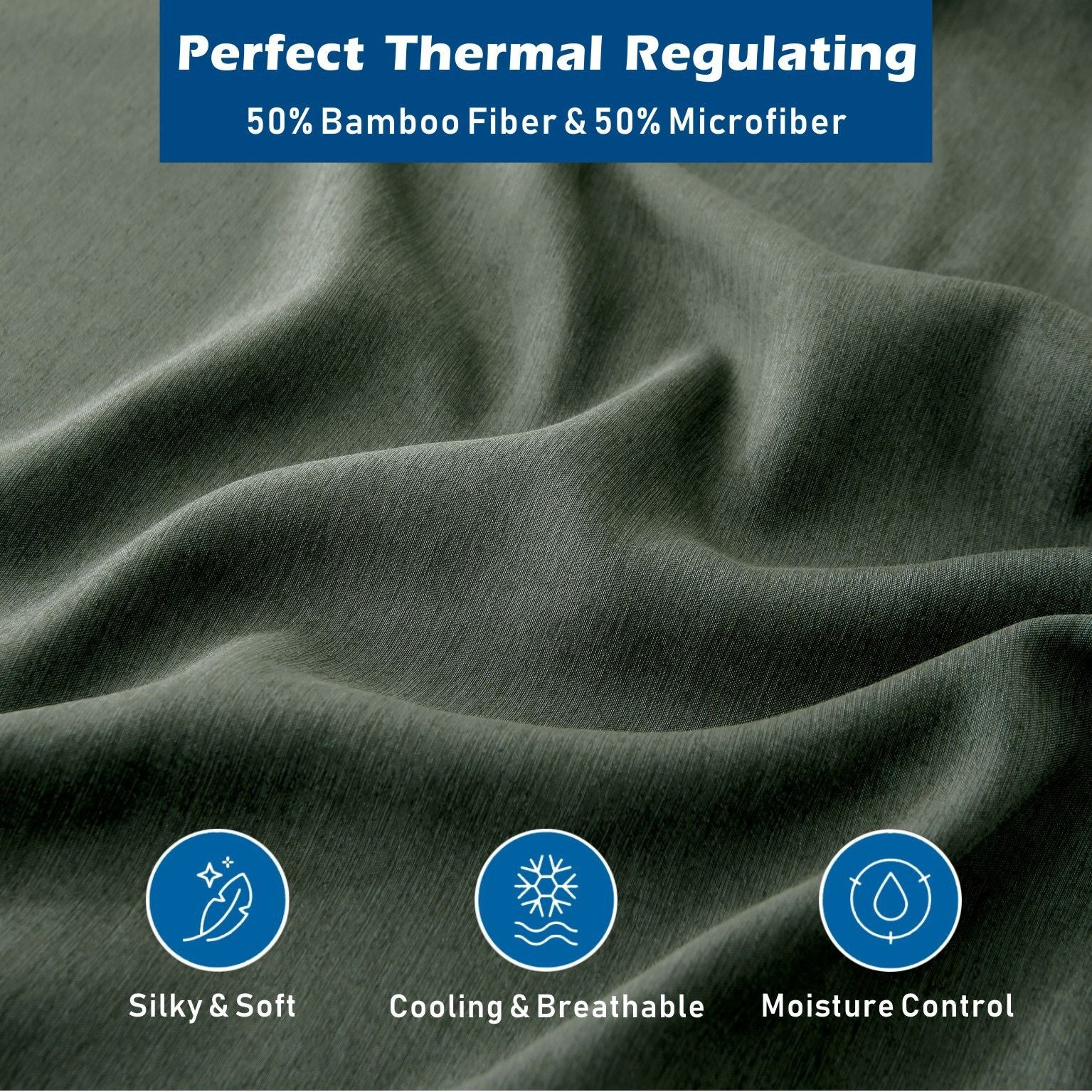 4 Piece Hotel Bamboo Cooling Sheet Set -Ultra Soft 2000TC Breathable Bed Sheets Set with 37 Centimetre Deep Pocket-Cooling Sheets for Hot Sleepers(Olive green,Double)