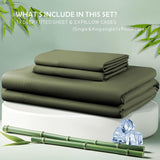 3 Piece Hotel Bamboo Cooling Fitted Sheet Set & Pillowcase -Ultra Soft 2000TC Breathable Fitted Bed Sheets Set with 37 Centimetre Deep Pocket-Cooling Sheets for Hot Sleepers(Olive green,King)