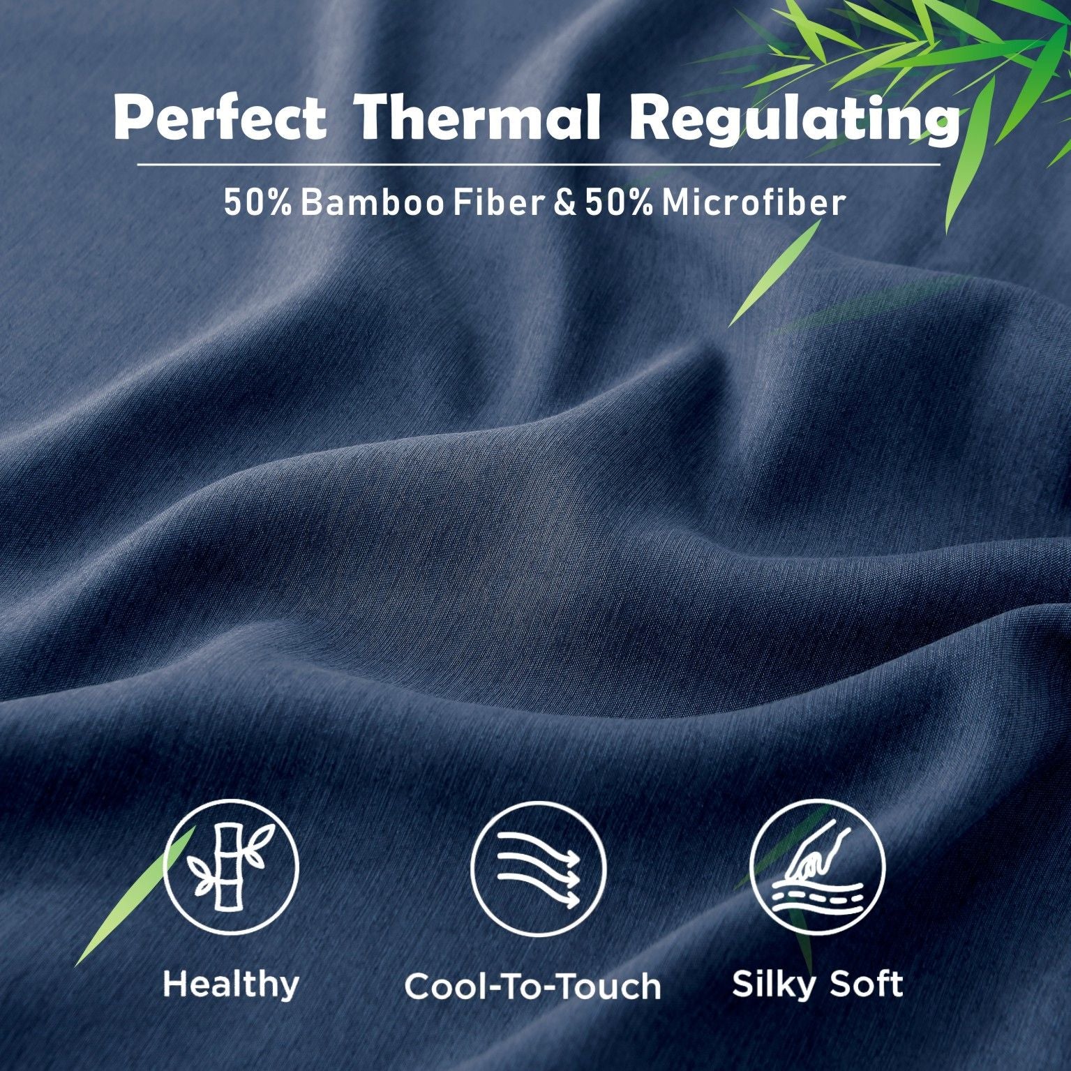 3 Piece Hotel Bamboo Cooling Fitted Sheet Set & Pillowcase -Ultra Soft 2000TC Breathable Fitted Bed Sheets Set with 37 Centimetre Deep Pocket-Cooling Sheets for Hot Sleepers(Navy,King)