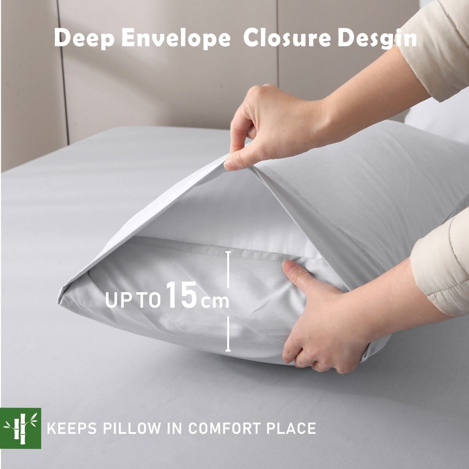 3 Piece Hotel Bamboo Cooling Fitted Sheet Set & Pillowcase -Ultra Soft 2000TC Breathable Fitted Bed Sheets Set with 37 Centimetre Deep Pocket-Cooling Sheets for Hot Sleepers(Silver-gray,King)