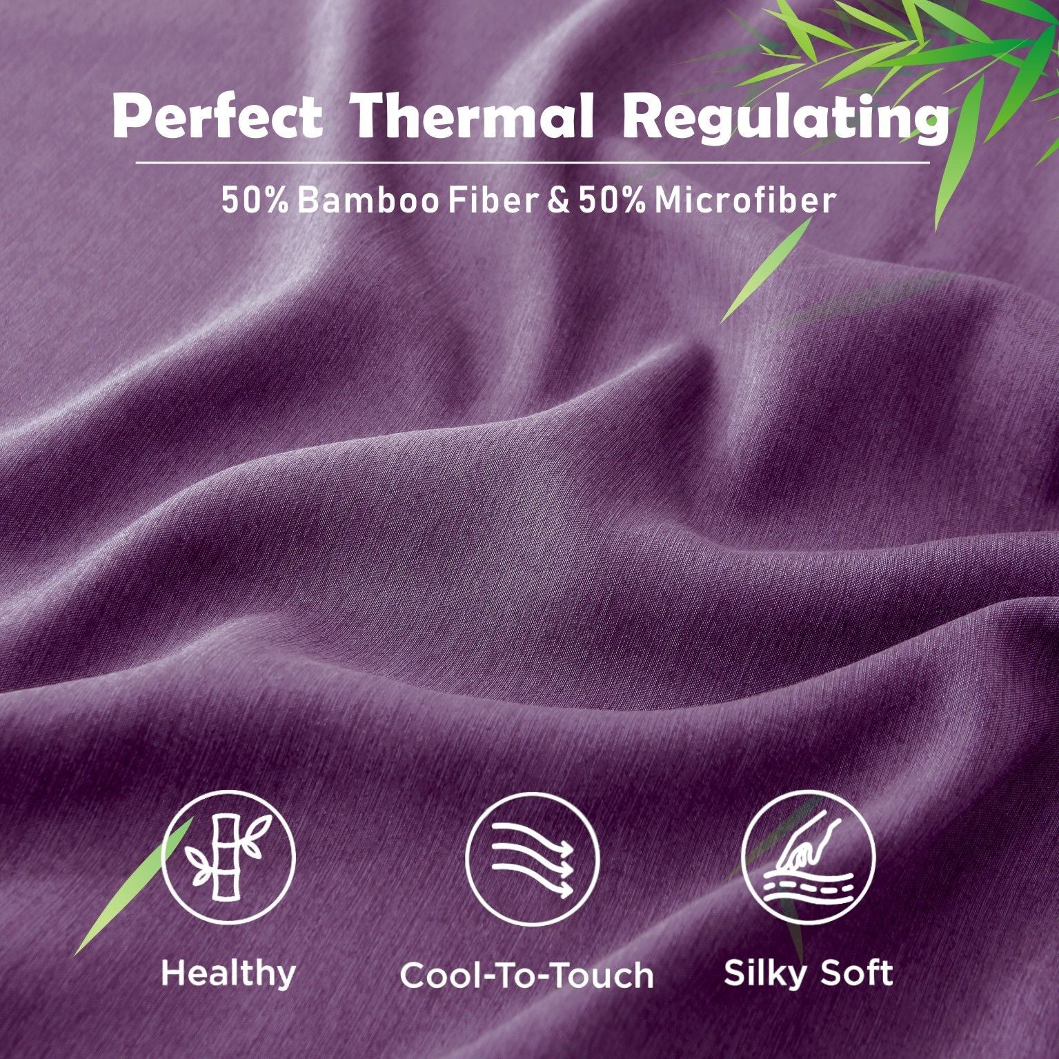 3 Piece Hotel Bamboo Cooling Fitted Sheet Set & Pillowcase -Ultra Soft 2000TC Breathable Fitted Bed Sheets Set with 37 Centimetre Deep Pocket-Cooling Sheets for Hot Sleepers(Purple,King)