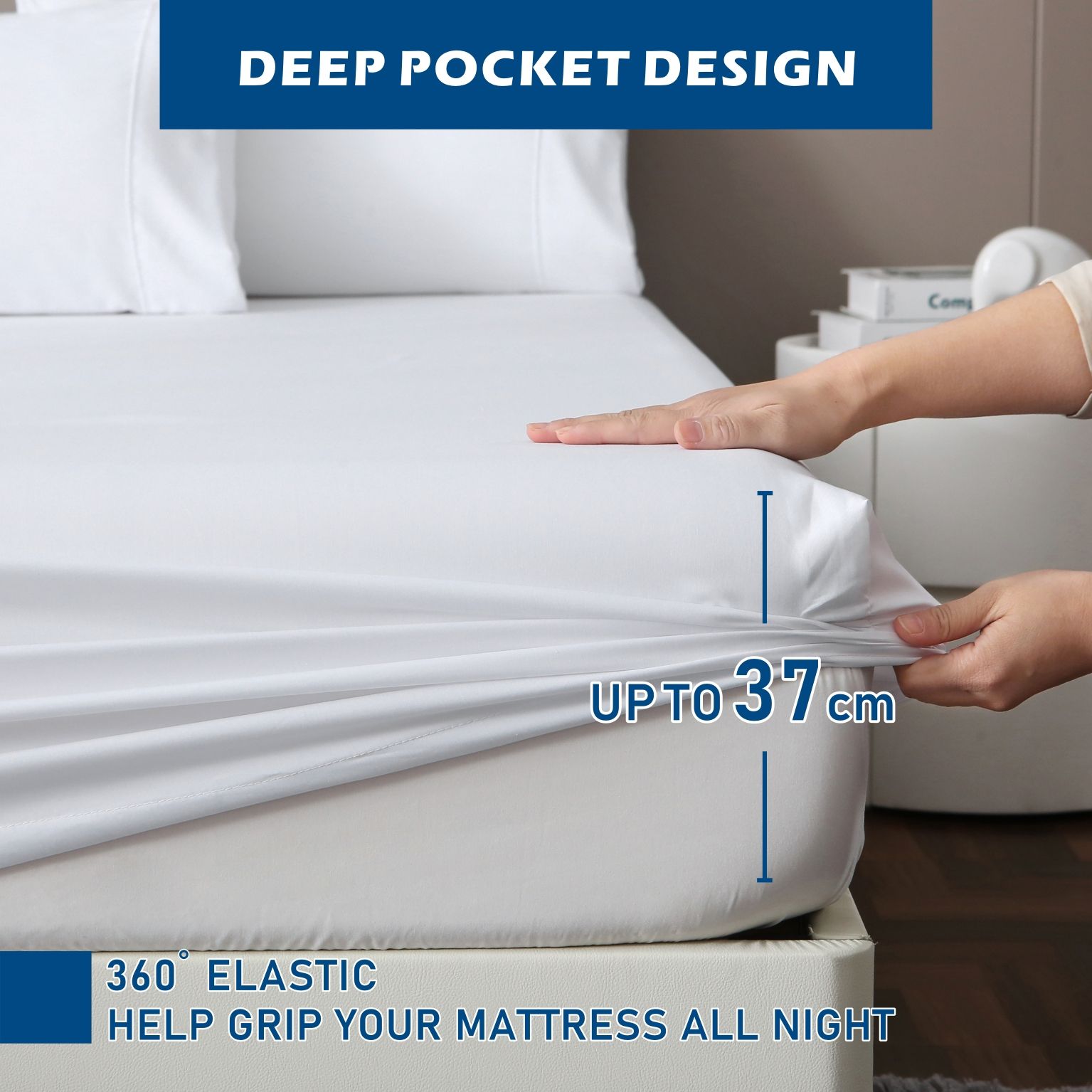 4 Piece Hotel Bamboo Cooling Sheet Set -Ultra Soft 2000TC Breathable Bed Sheets Set with 37 Centimetre Deep Pocket-Cooling Sheets for Hot Sleepers(White,King)