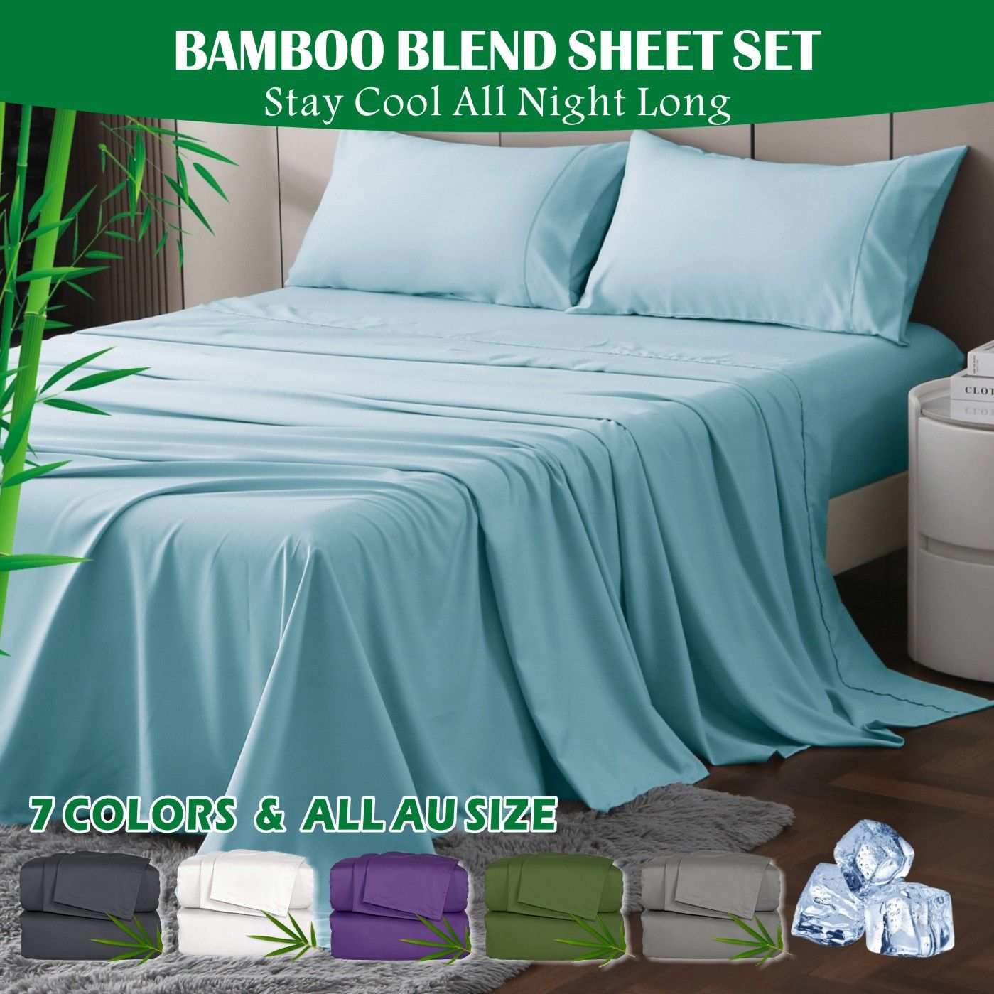 4 Piece Hotel Bamboo Cooling Sheet Set -Ultra Soft 2000TC Breathable Bed Sheets Set with 37 Centimetre Deep Pocket-Cooling Sheets for Hot Sleepers(Sky Blue,King)