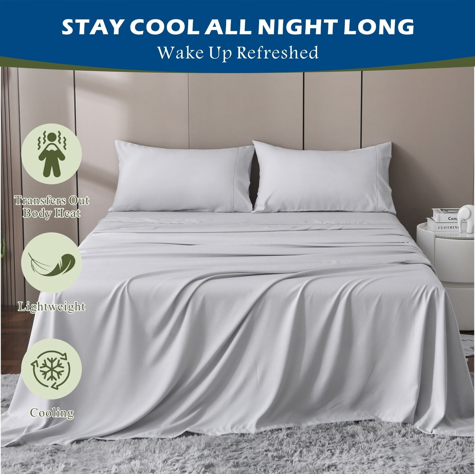 4 Piece Hotel Bamboo Cooling Sheet Set -Ultra Soft 2000TC Breathable Bed Sheets Set with 37 Centimetre Deep Pocket-Cooling Sheets for Hot Sleepers(Silver-gray,King)