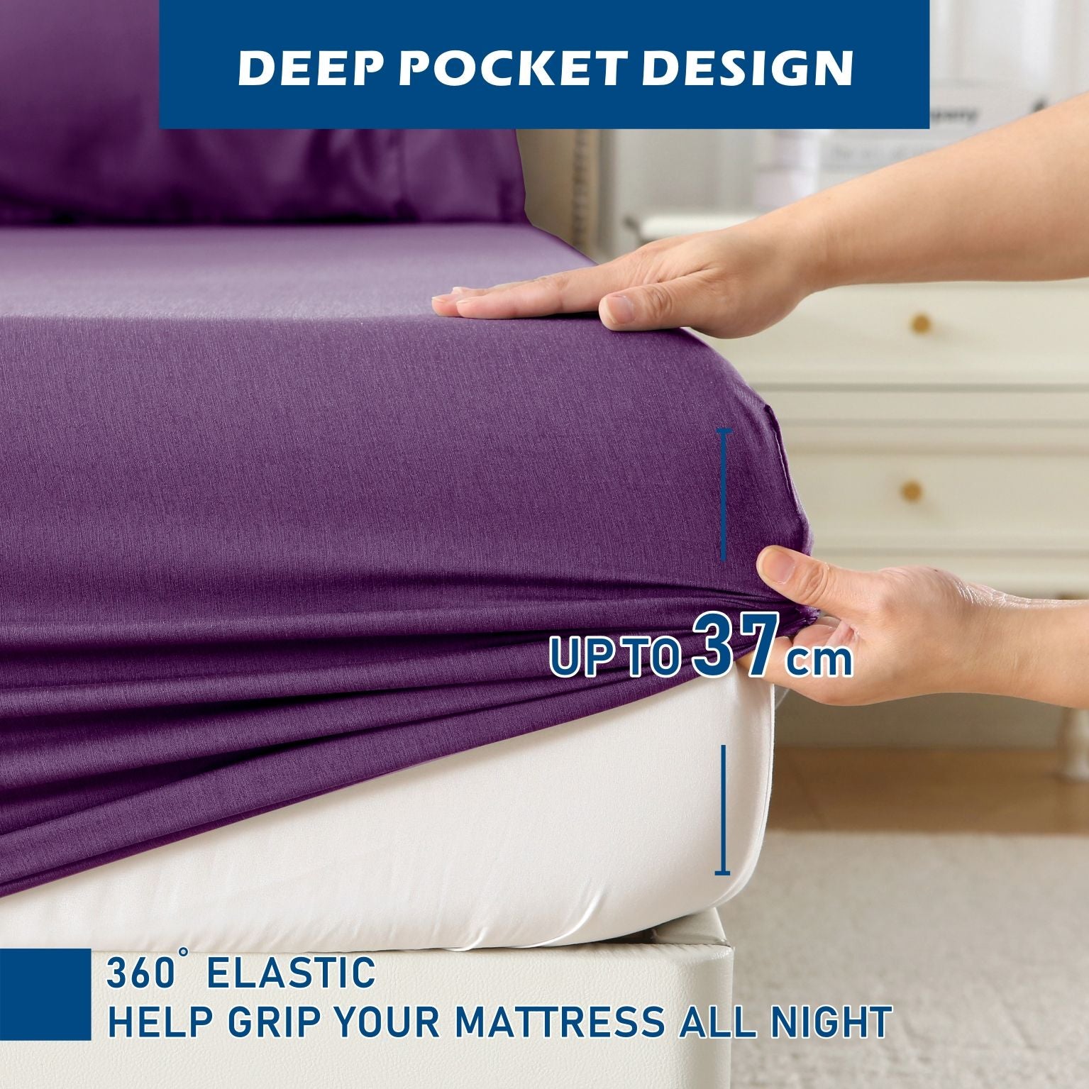 4 Piece Hotel Bamboo Cooling Sheet Set -Ultra Soft 2000TC Breathable Bed Sheets Set with 37 Centimetre Deep Pocket-Cooling Sheets for Hot Sleepers(Purple,King)