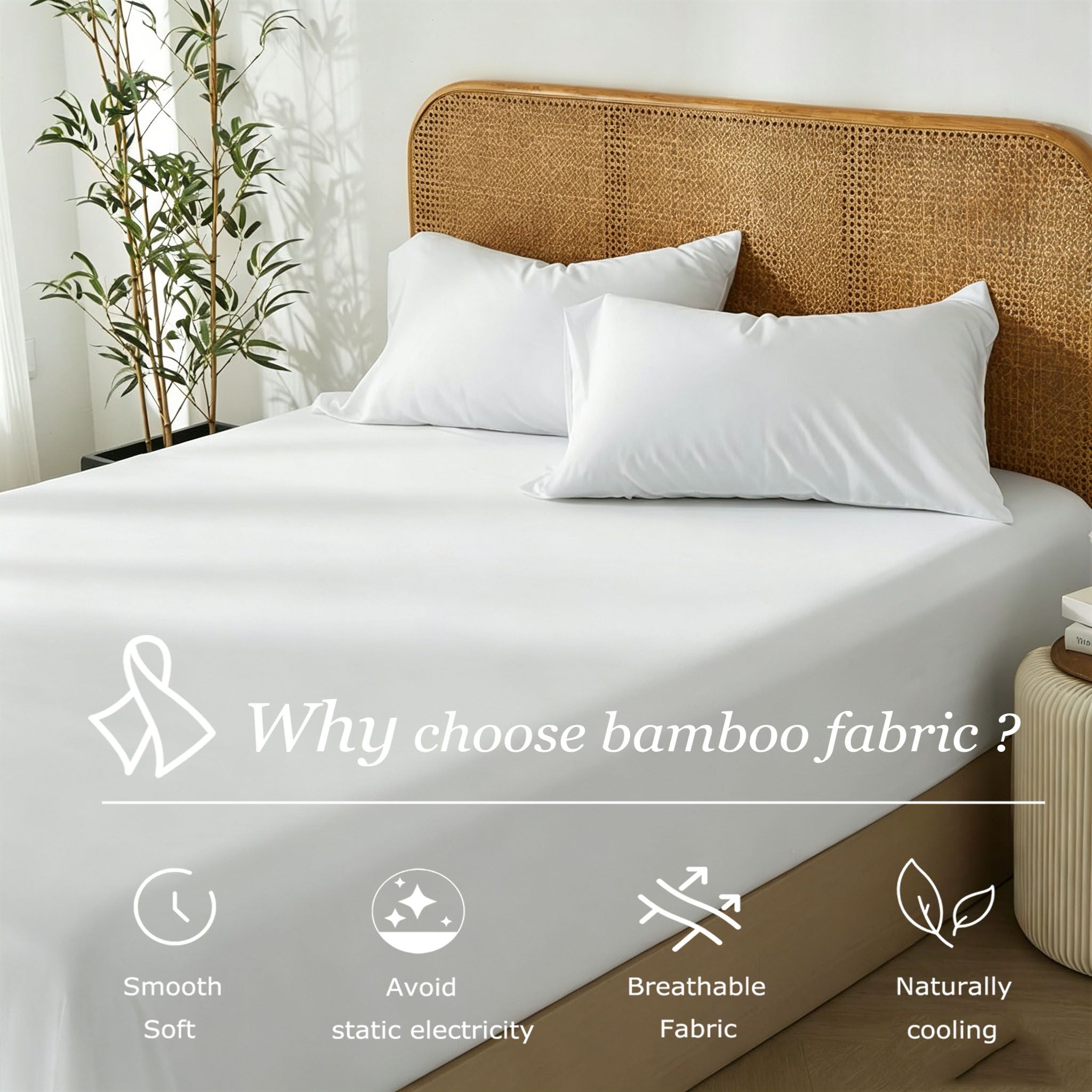 2 Piece Hotel Bamboo Cooling Fitted Sheet Set & Pillowcase -Ultra Soft 2000TC Breathable Fitted Bed Sheets Set with 37 Centimetre Deep Pocket-Cooling Sheets for Hot Sleepers(White,King Single)