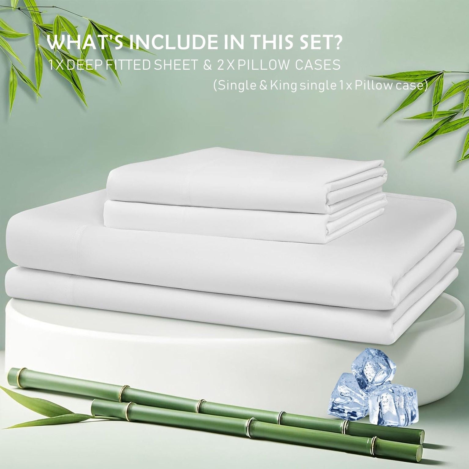 2 Piece Hotel Bamboo Cooling Fitted Sheet Set & Pillowcase -Ultra Soft 2000TC Breathable Fitted Bed Sheets Set with 37 Centimetre Deep Pocket-Cooling Sheets for Hot Sleepers(White,King Single)