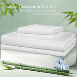 2 Piece Hotel Bamboo Cooling Fitted Sheet Set & Pillowcase -Ultra Soft 2000TC Breathable Fitted Bed Sheets Set with 37 Centimetre Deep Pocket-Cooling Sheets for Hot Sleepers(White,King Single)