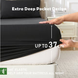 2 Piece Hotel Bamboo Cooling Fitted Sheet Set & Pillowcase -Ultra Soft 2000TC Breathable Fitted Bed Sheets Set with 37 Centimetre Deep Pocket-Cooling Sheets for Hot Sleepers(Black,King Single)
