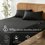 2 Piece Hotel Bamboo Cooling Fitted Sheet Set & Pillowcase -Ultra Soft 2000TC Breathable Fitted Bed Sheets Set with 37 Centimetre Deep Pocket-Cooling Sheets for Hot Sleepers(Black,King Single)