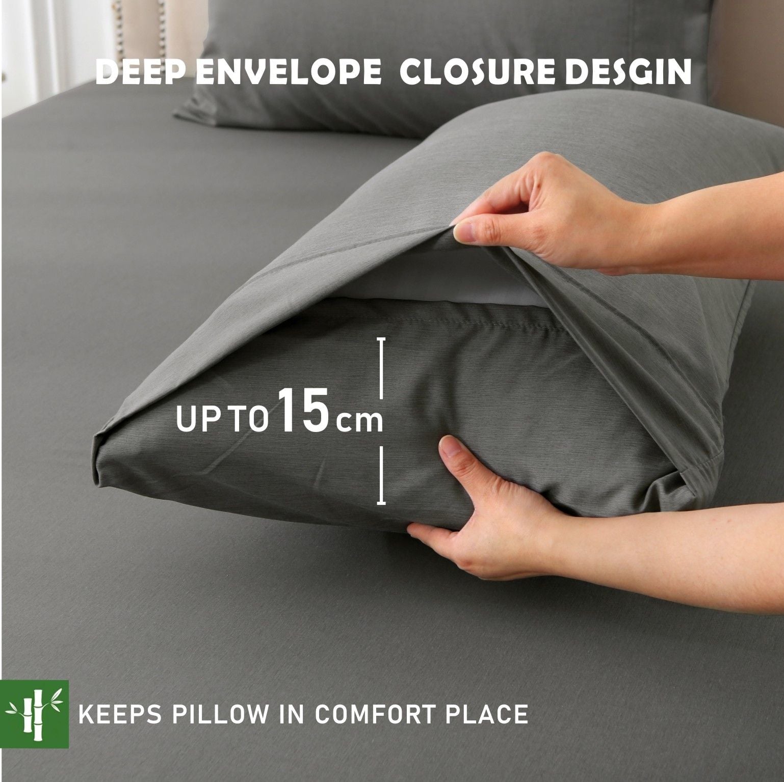 2 Piece Hotel Bamboo Cooling Fitted Sheet Set & Pillowcase -Ultra Soft 2000TC Breathable Fitted Bed Sheets Set with 37 Centimetre Deep Pocket-Cooling Sheets for Hot Sleepers(Grey,King Single)