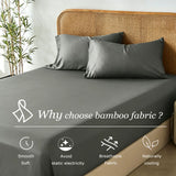 2 Piece Hotel Bamboo Cooling Fitted Sheet Set & Pillowcase -Ultra Soft 2000TC Breathable Fitted Bed Sheets Set with 37 Centimetre Deep Pocket-Cooling Sheets for Hot Sleepers(Grey,King Single)