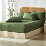 2 Piece Hotel Bamboo Cooling Fitted Sheet Set & Pillowcase -Ultra Soft 2000TC Breathable Fitted Bed Sheets Set with 37 Centimetre Deep Pocket-Cooling Sheets for Hot Sleepers(Olive green,King Single)