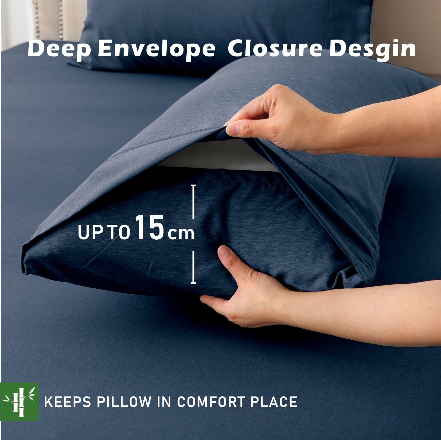 2 Piece Hotel Bamboo Cooling Fitted Sheet Set & Pillowcase -Ultra Soft 2000TC Breathable Fitted Bed Sheets Set with 37 Centimetre Deep Pocket-Cooling Sheets for Hot Sleepers(Navy,King Single)