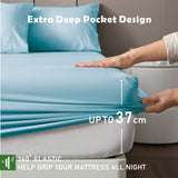 2 Piece Hotel Bamboo Cooling Fitted Sheet Set & Pillowcase -Ultra Soft 2000TC Breathable Fitted Bed Sheets Set with 37 Centimetre Deep Pocket-Cooling Sheets for Hot Sleepers(Sky Blue,King Single)