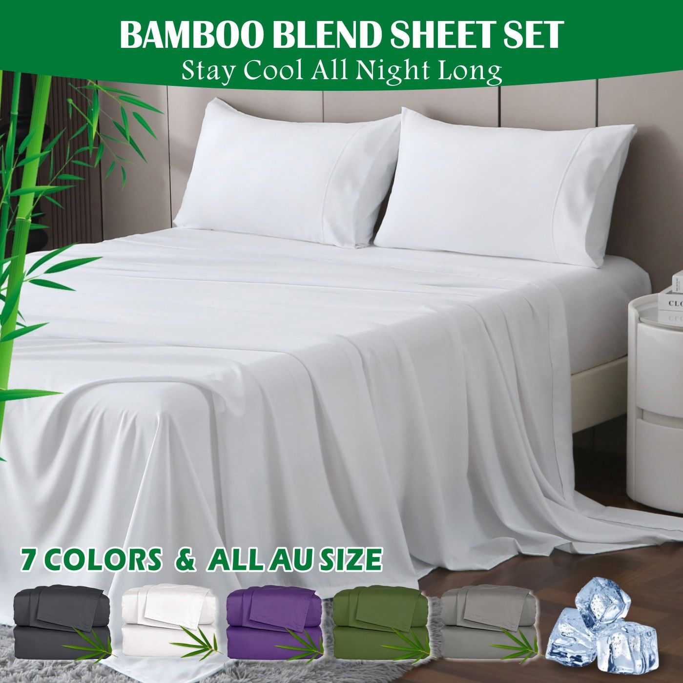 3 Piece Hotel Bamboo Cooling Sheet Set -Ultra Soft 2000TC Breathable Bed Sheets Set with 37 Centimetre Deep Pocket-Cooling Sheets for Hot Sleepers(White,King Single)