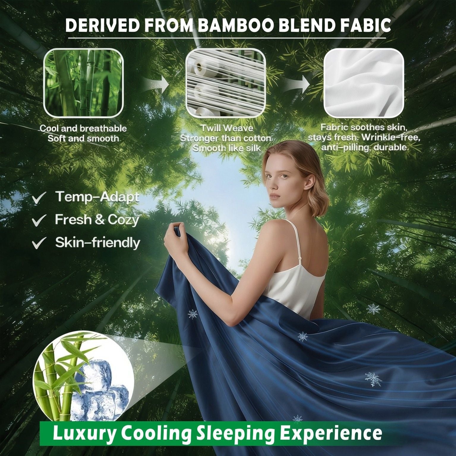 3 Piece Hotel Bamboo Cooling Sheet Set -Ultra Soft 2000TC Breathable Bed Sheets Set with 37 Centimetre Deep Pocket-Cooling Sheets for Hot Sleepers(Navy,King Single)