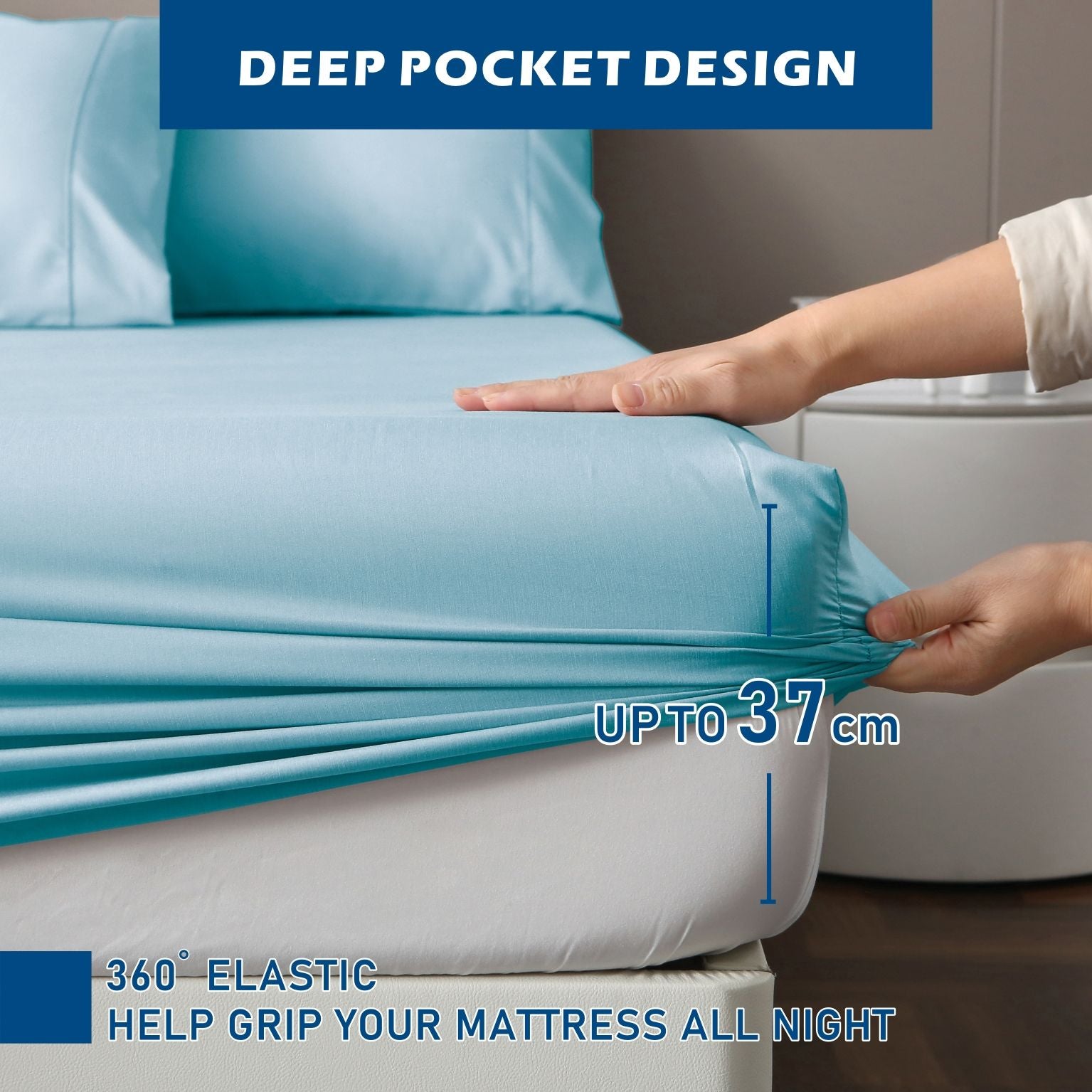 3 Piece Hotel Bamboo Cooling Sheet Set -Ultra Soft 2000TC Breathable Bed Sheets Set with 37 Centimetre Deep Pocket-Cooling Sheets for Hot Sleepers(Sky Blue,King Single)