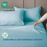 3 Piece Hotel Bamboo Cooling Sheet Set -Ultra Soft 2000TC Breathable Bed Sheets Set with 37 Centimetre Deep Pocket-Cooling Sheets for Hot Sleepers(Sky Blue,King Single)