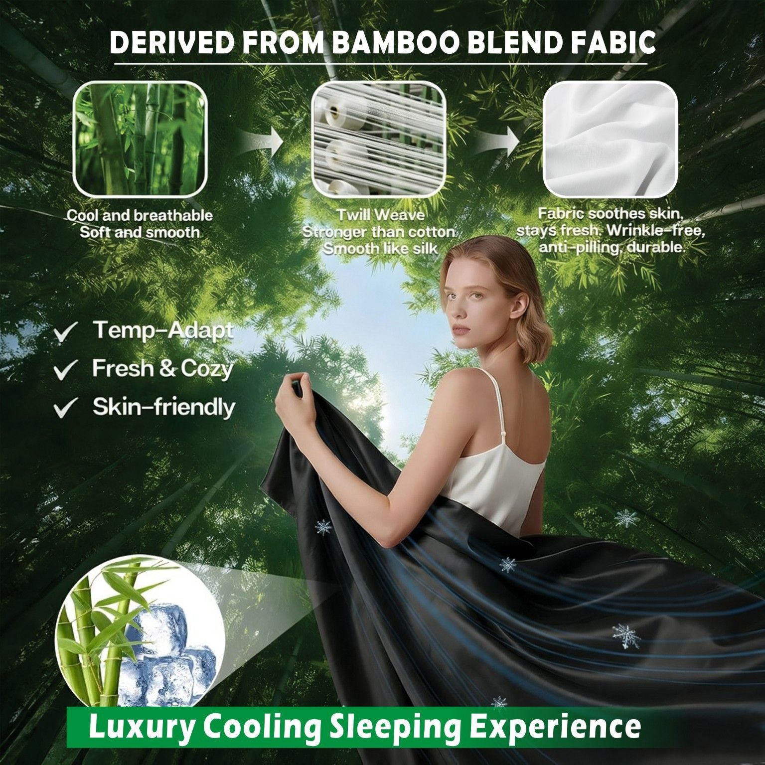 4 Piece Hotel Bamboo Cooling Sheet Set -Ultra Soft 2000TC Breathable Bed Sheets Set with 37 Centimetre Deep Pocket-Cooling Sheets for Hot Sleepers(Black,Queen)