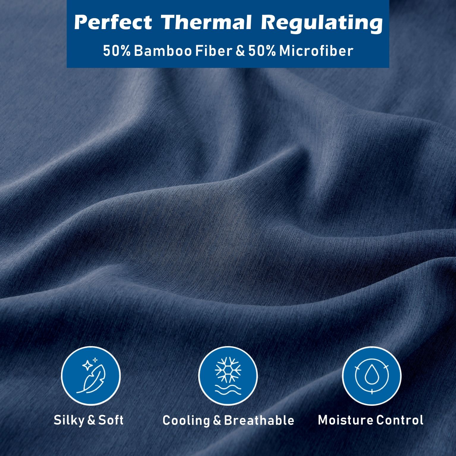 4 Piece Hotel Bamboo Cooling Sheet Set -Ultra Soft 2000TC Breathable Bed Sheets Set with 37 Centimetre Deep Pocket-Cooling Sheets for Hot Sleepers(Navy,Queen)