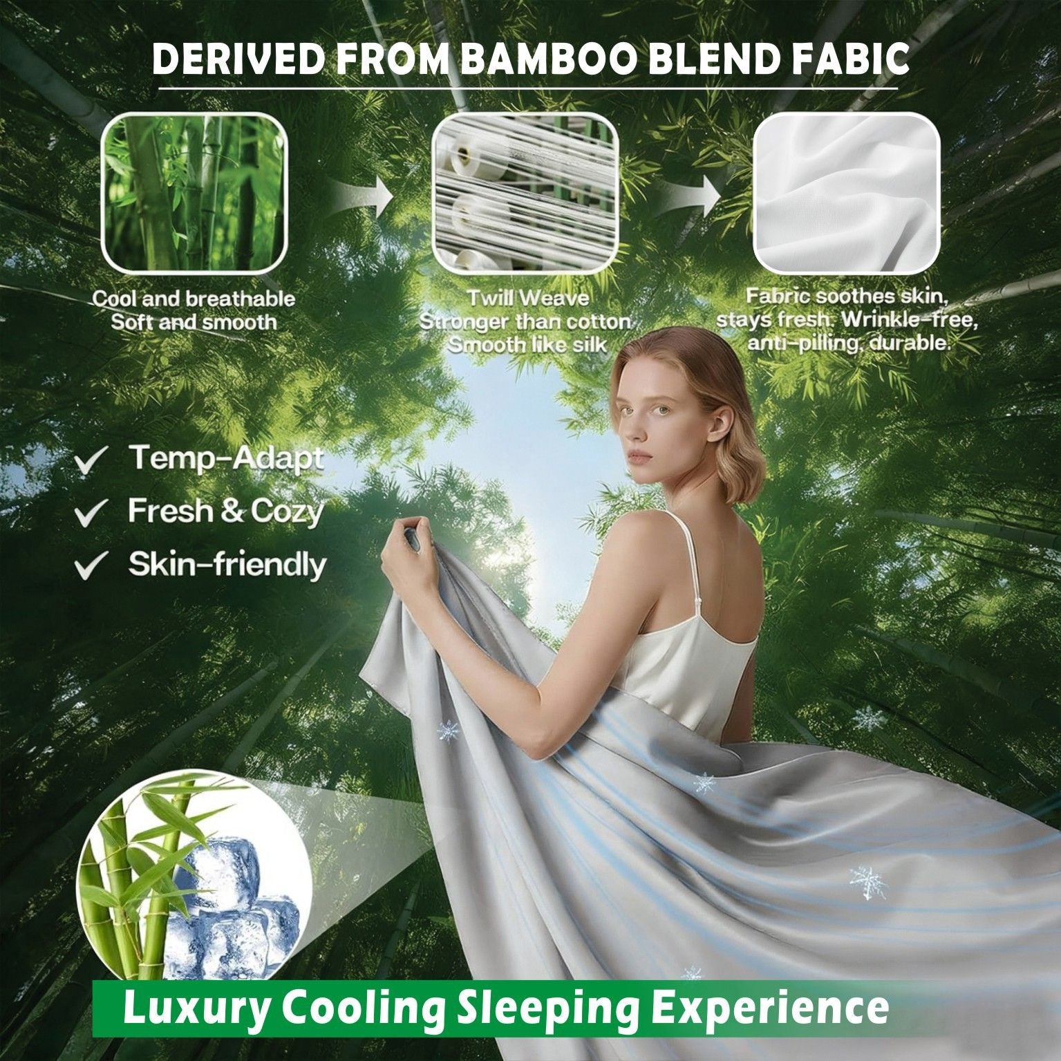 4 Piece Hotel Bamboo Cooling Sheet Set -Ultra Soft 2000TC Breathable Bed Sheets Set with 37 Centimetre Deep Pocket-Cooling Sheets for Hot Sleepers(Silver-gray,Queen)