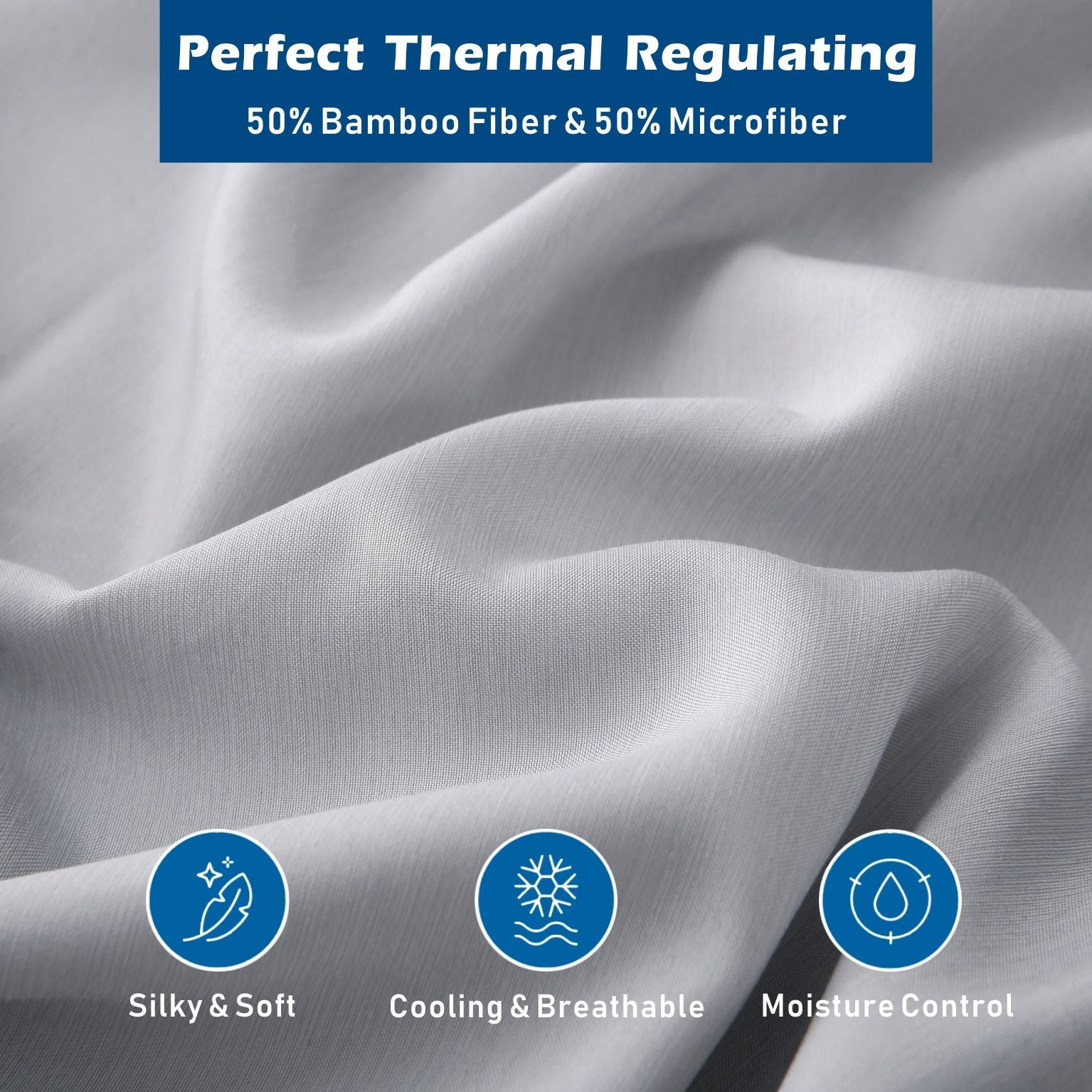 3 Piece Hotel Bamboo Cooling Sheet Set -Ultra Soft 2000TC Breathable Bed Sheets Set with 37 Centimetre Deep Pocket-Cooling Sheets for Hot Sleepers(Silver-gray,Single)