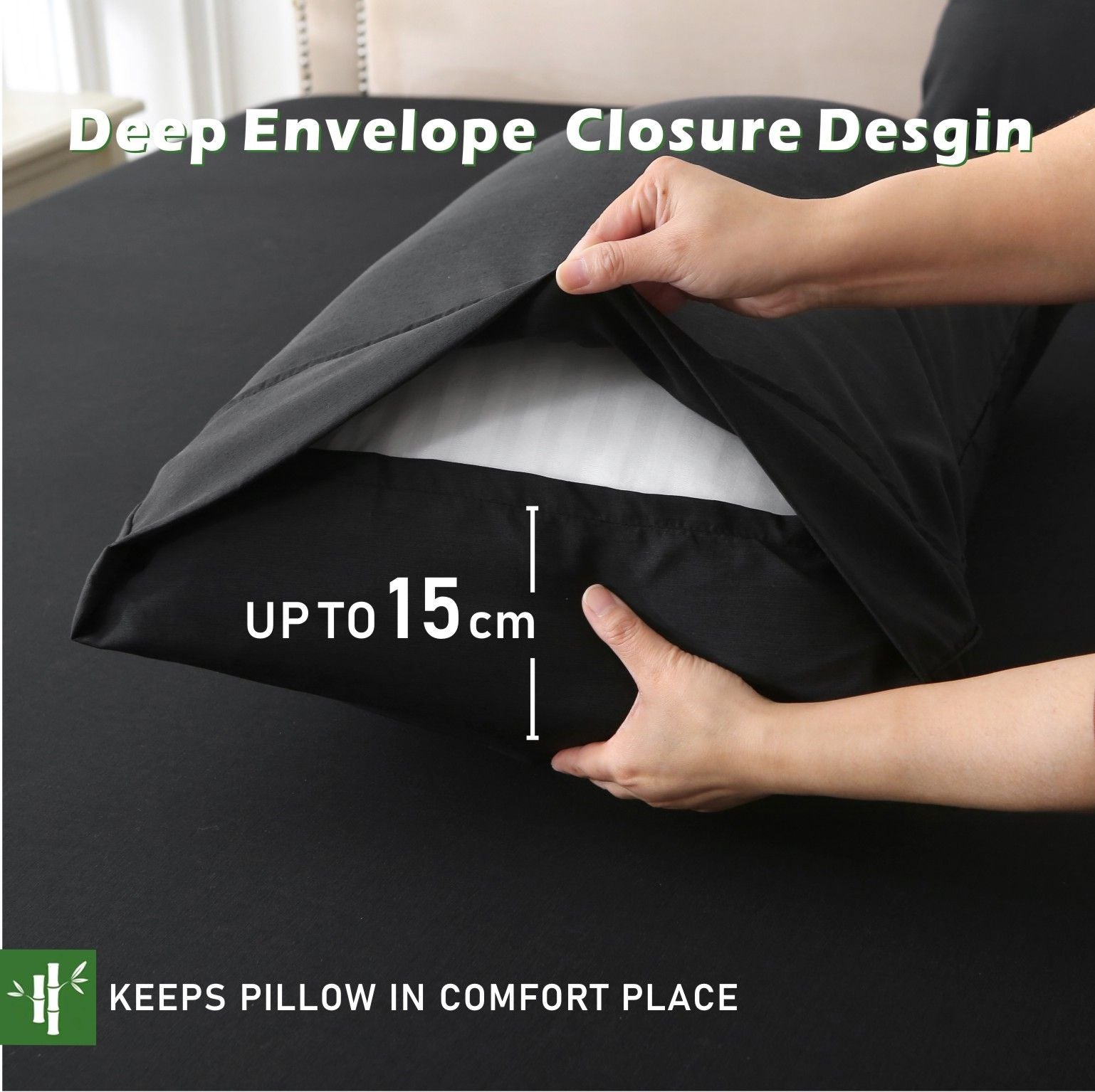 3 Piece Hotel Bamboo Cooling Fitted Sheet Set & Pillowcase -Ultra Soft 2000TC Breathable Fitted Bed Sheets Set with 37 Centimetre Deep Pocket-Cooling Sheets for Hot Sleepers(Black,Super King)