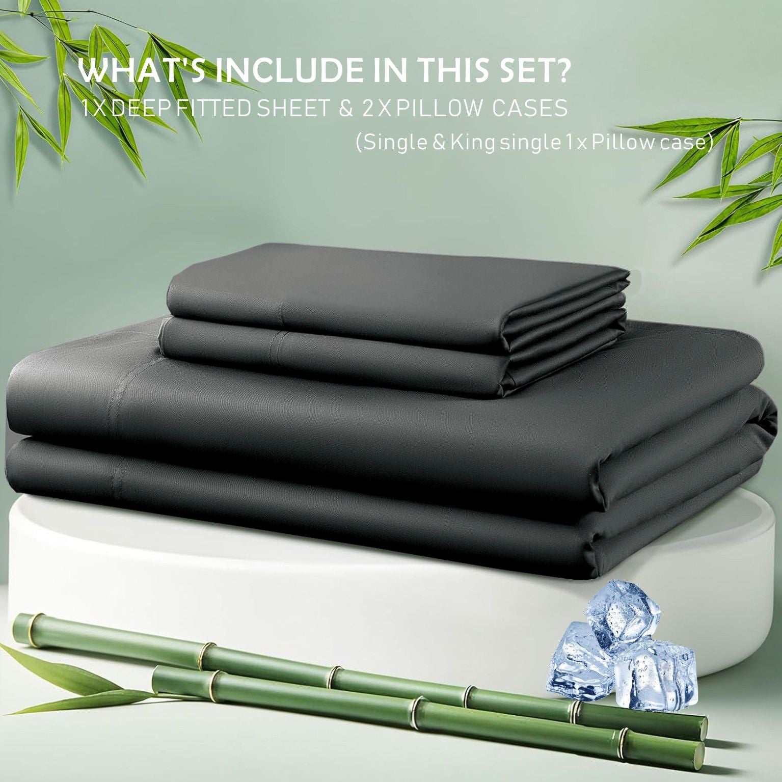 3 Piece Hotel Bamboo Cooling Fitted Sheet Set & Pillowcase -Ultra Soft 2000TC Breathable Fitted Bed Sheets Set with 37 Centimetre Deep Pocket-Cooling Sheets for Hot Sleepers(Black,Super King)
