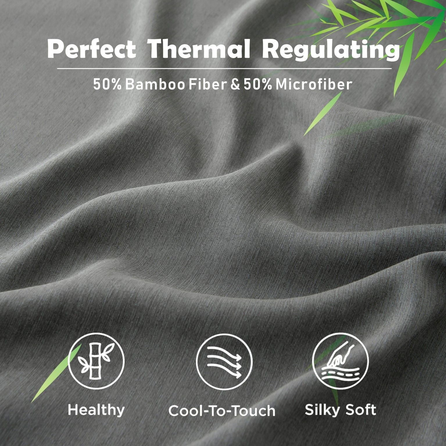 3 Piece Hotel Bamboo Cooling Fitted Sheet Set & Pillowcase -Ultra Soft 2000TC Breathable Fitted Bed Sheets Set with 37 Centimetre Deep Pocket-Cooling Sheets for Hot Sleepers(Grey,Super King)