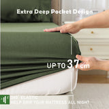 3 Piece Hotel Bamboo Cooling Fitted Sheet Set & Pillowcase -Ultra Soft 2000TC Breathable Fitted Bed Sheets Set with 37 Centimetre Deep Pocket-Cooling Sheets for Hot Sleepers(Olive green,Super King)