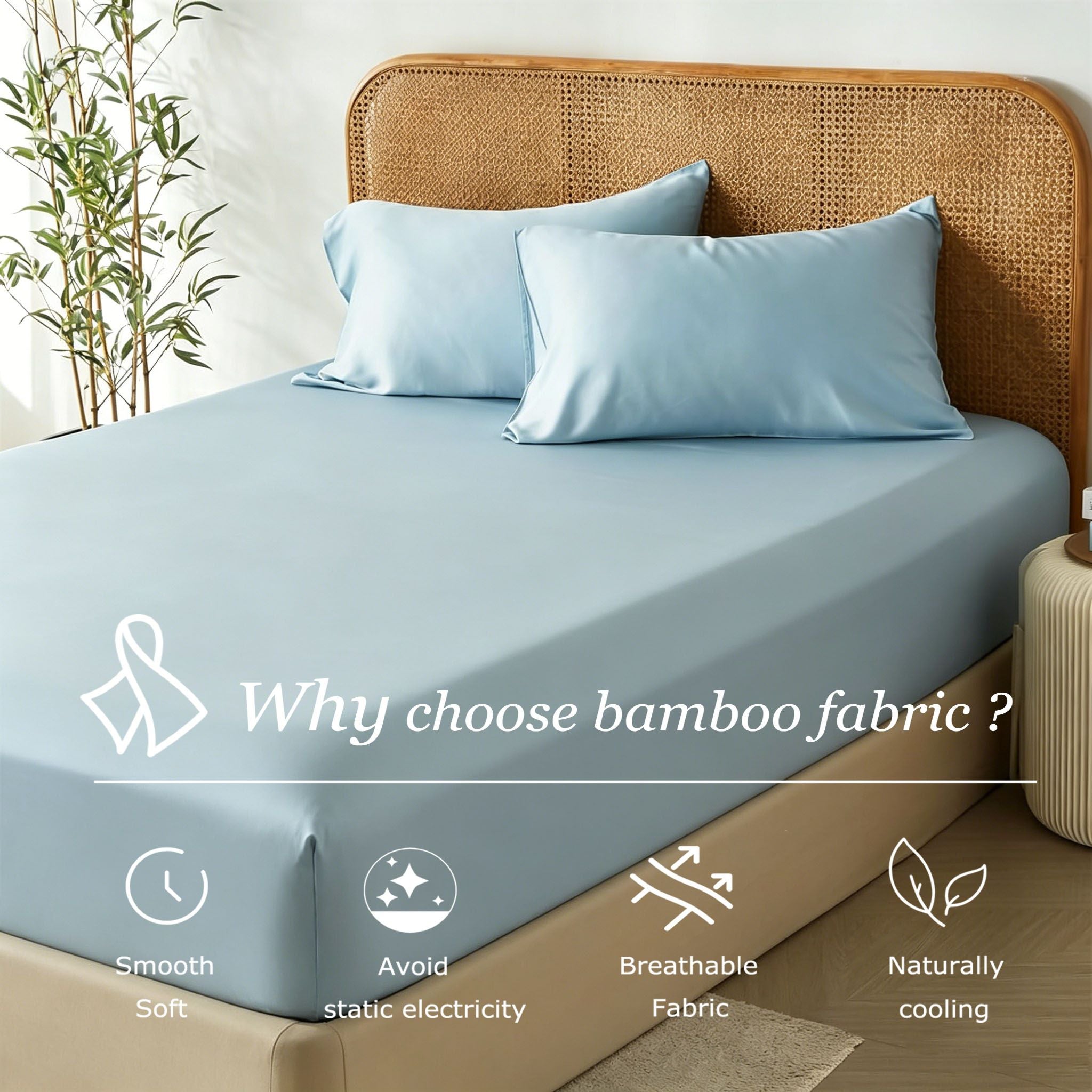3 Piece Hotel Bamboo Cooling Fitted Sheet Set & Pillowcase -Ultra Soft 2000TC Breathable Fitted Bed Sheets Set with 37 Centimetre Deep Pocket-Cooling Sheets for Hot Sleepers(Sky Blue,Super King)