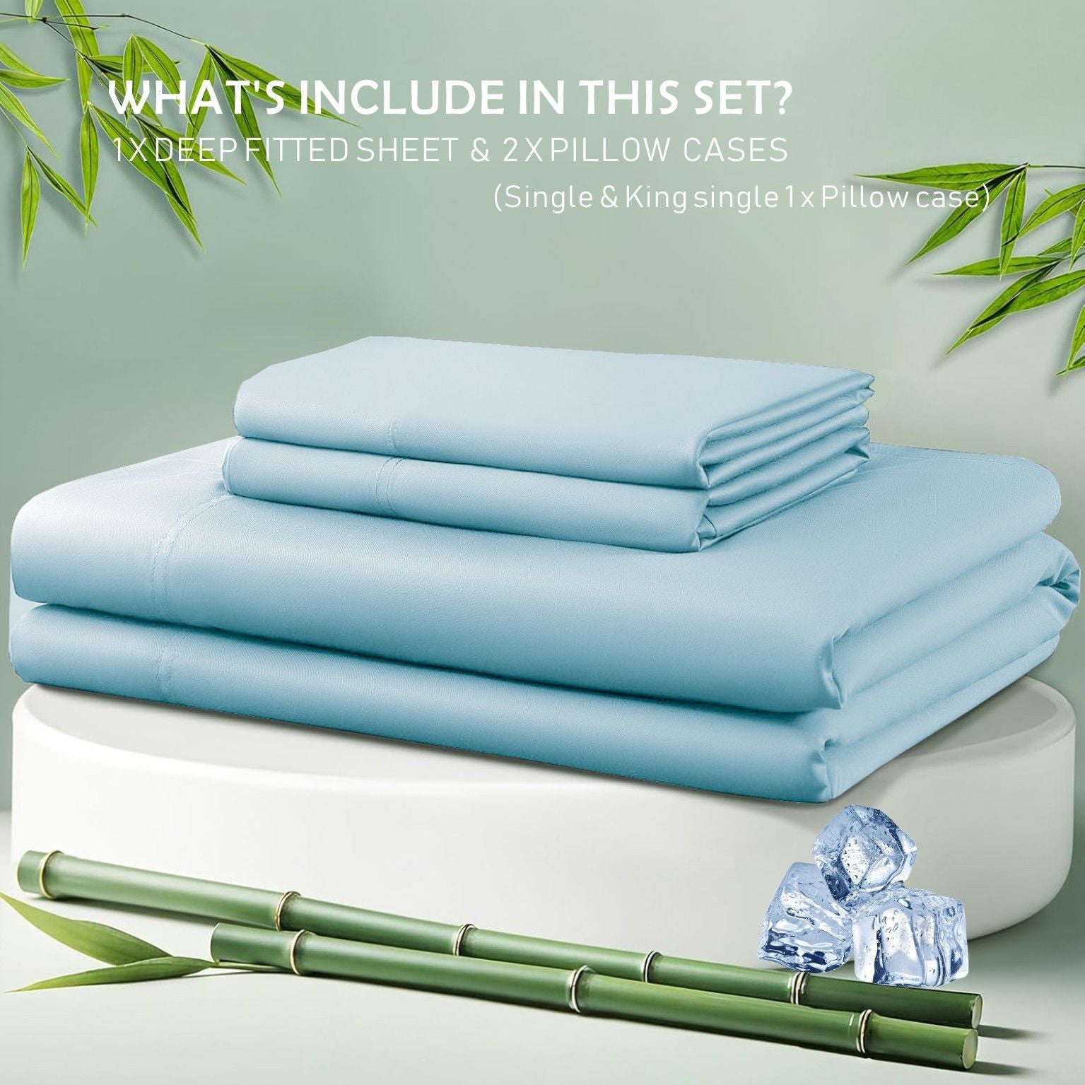 3 Piece Hotel Bamboo Cooling Fitted Sheet Set & Pillowcase -Ultra Soft 2000TC Breathable Fitted Bed Sheets Set with 37 Centimetre Deep Pocket-Cooling Sheets for Hot Sleepers(Sky Blue,Super King)