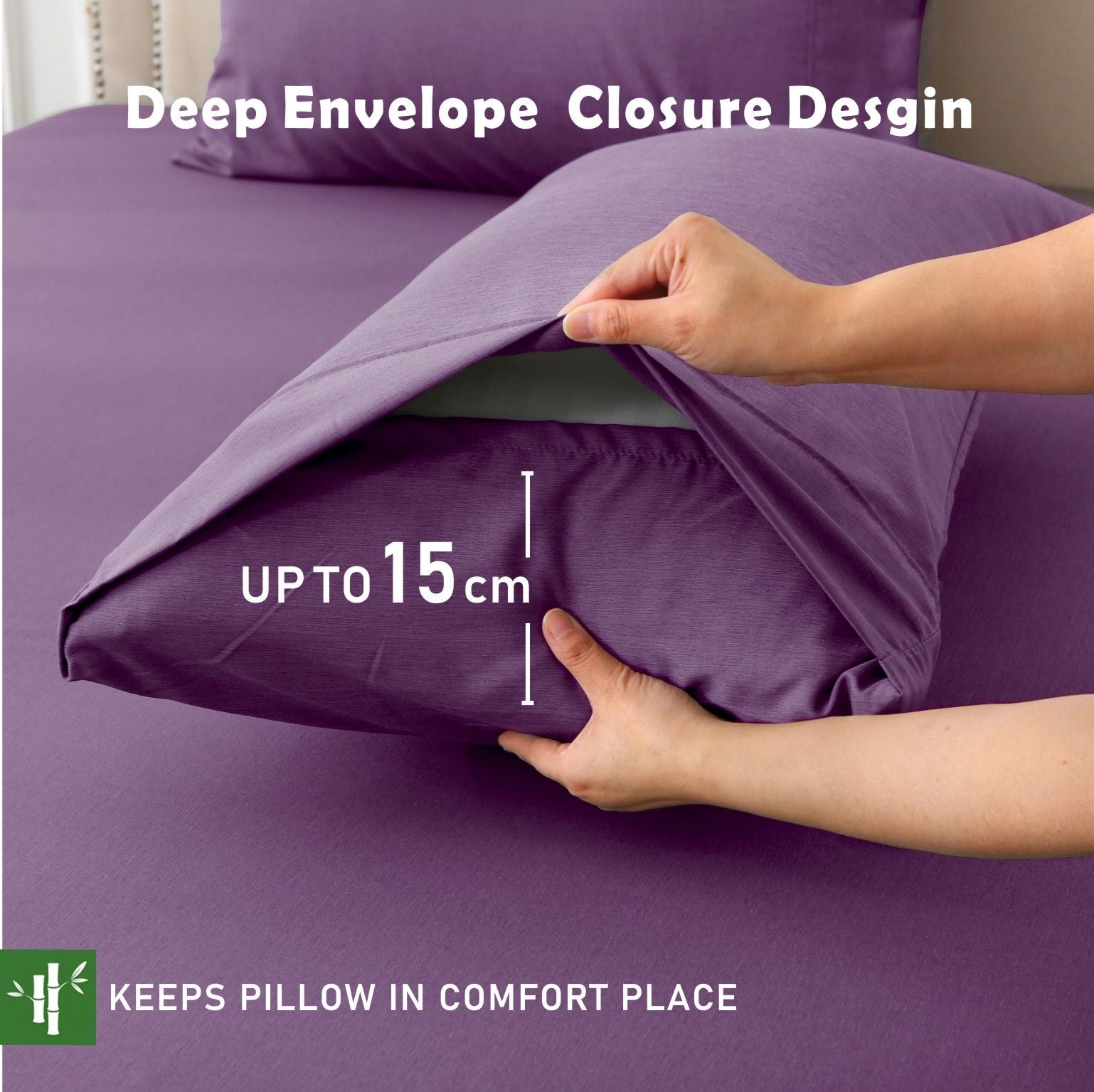 3 Piece Hotel Bamboo Cooling Fitted Sheet Set & Pillowcase -Ultra Soft 2000TC Breathable Fitted Bed Sheets Set with 37 Centimetre Deep Pocket-Cooling Sheets for Hot Sleepers(Purple,Super King)