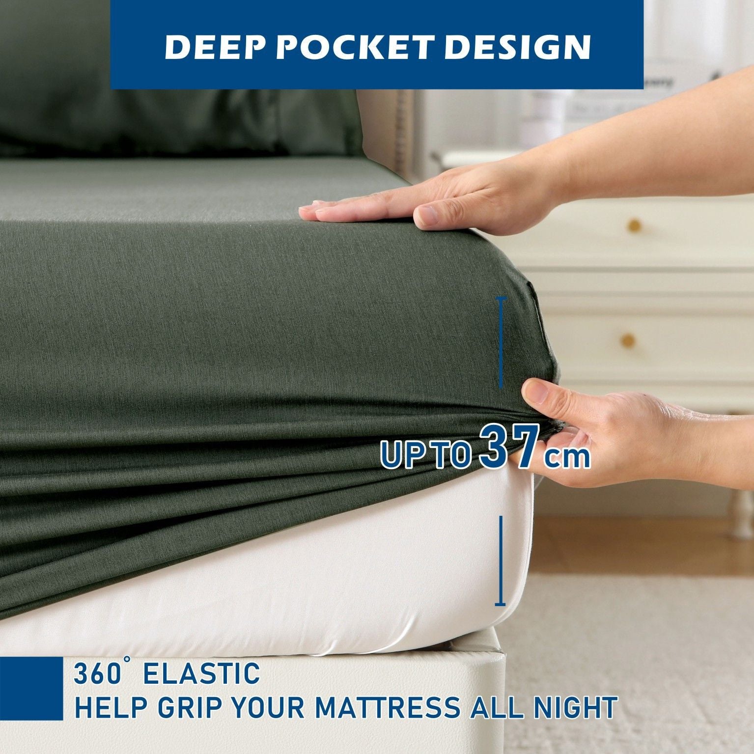 4 Piece Hotel Bamboo Cooling Sheet Set -Ultra Soft 2000TC Breathable Bed Sheets Set with 37 Centimetre Deep Pocket-Cooling Sheets for Hot Sleepers(Olive green,Super King)