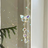 3D Stainless Steel Wind Spinner with Spiral Tail & Butterfly Crystal Sun Catcher, Hanging Metal Wind Chimes for Women Gift, Indoor/Outdoor Decor, Yard Art Decorations