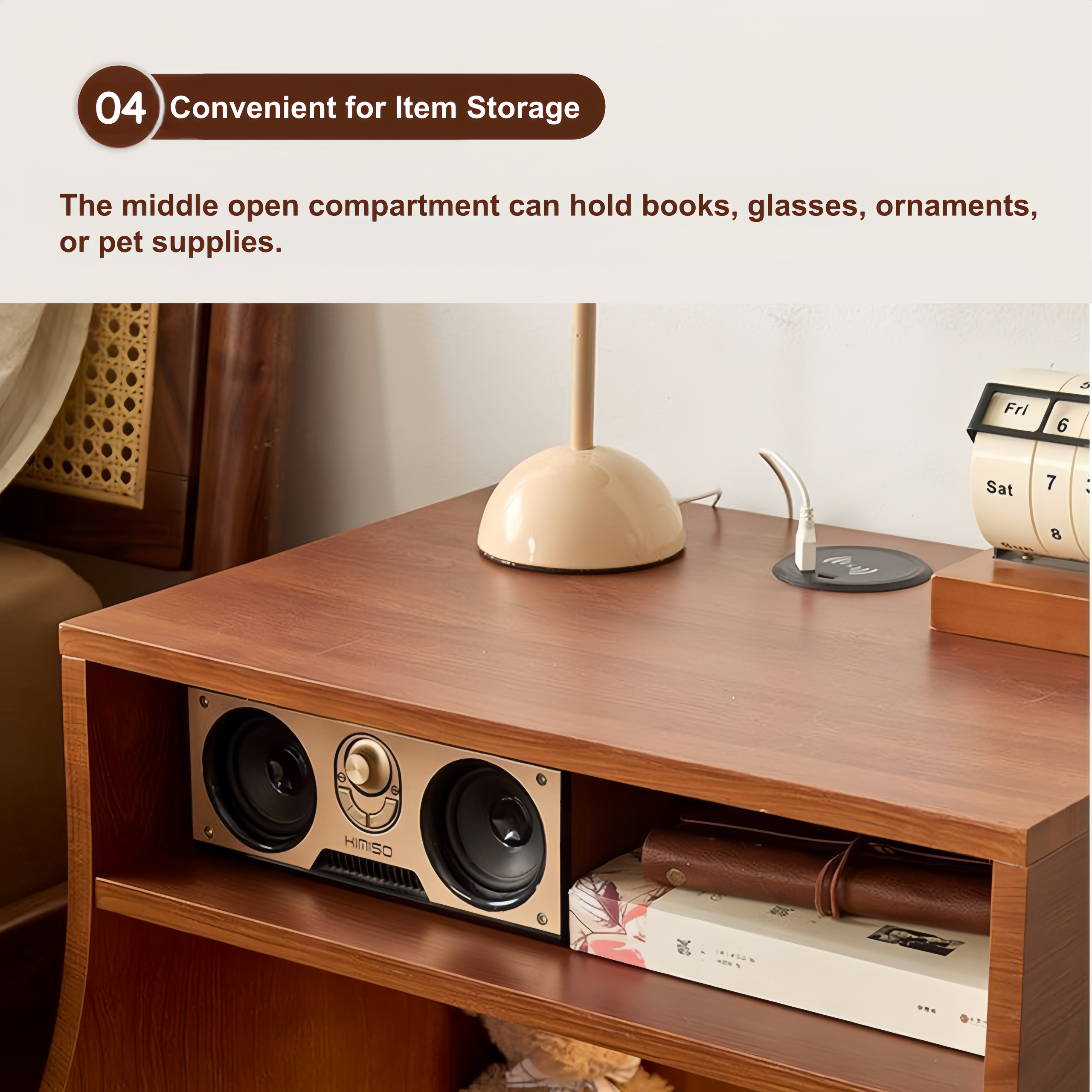 Bedside Table with Wireless Charging Station,LED Nightstand with Open Storage Drawers for Small Cats and Dogs Bed, Cozy Home for Living Room, Bedroom, Office, Sofa Side