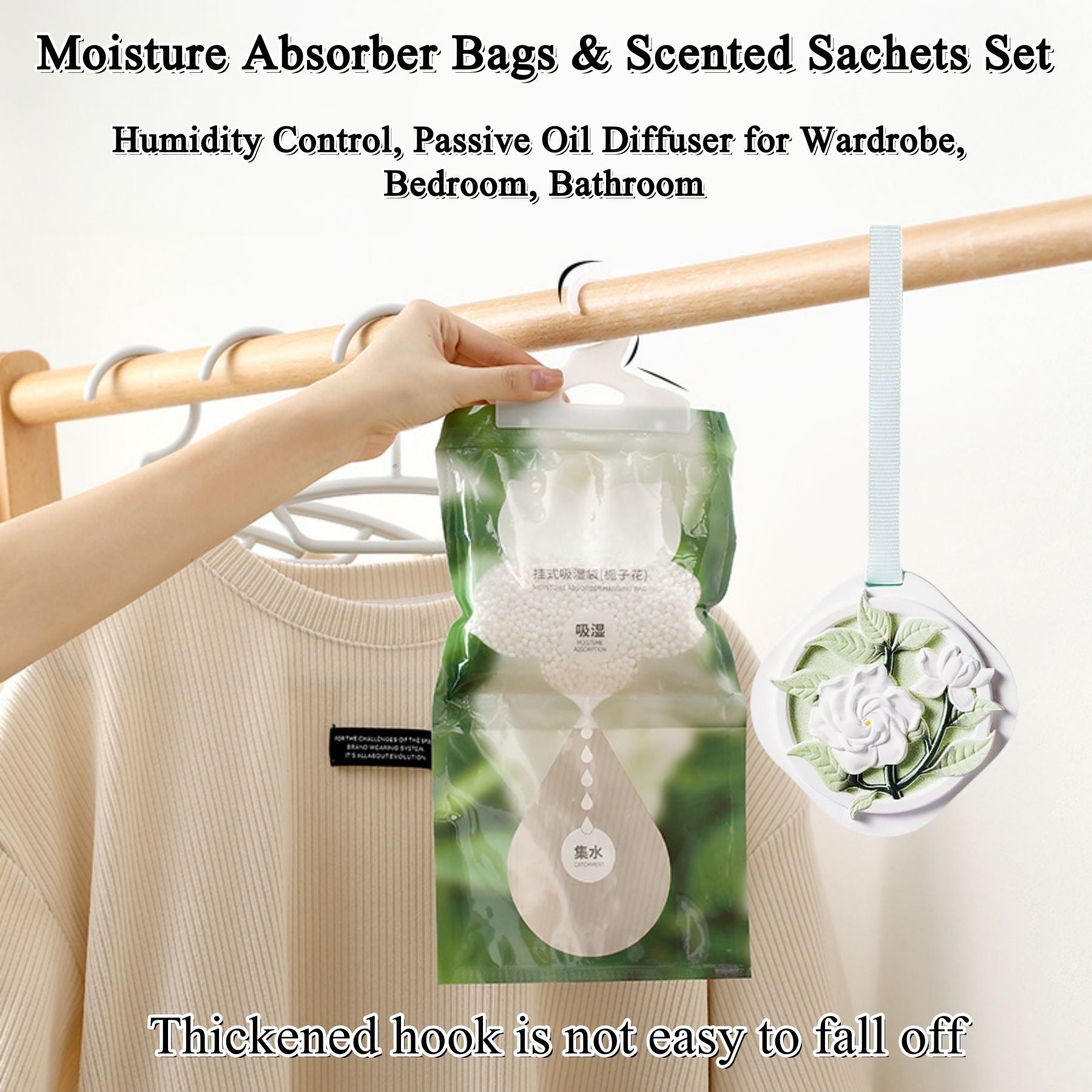 Moisture Absorber Bags & Scented Wardrobe Fresheners (9-Pack), Gardenia Scented Dehumidifier & Hanging Closet Sachets for Dampness & Odor Removal in Wardrobes, Cars & Bathrooms