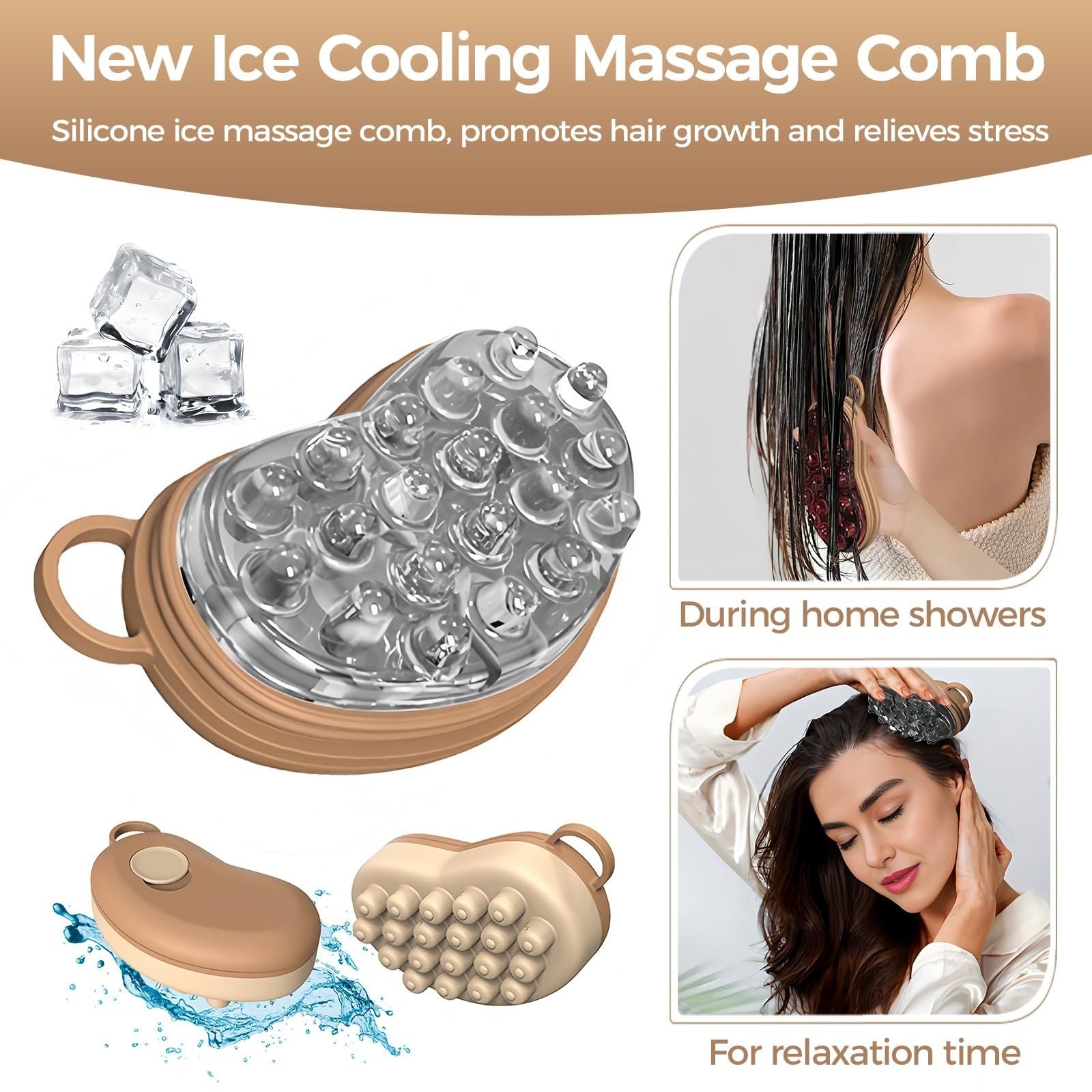 Ice Compress Scalp Massager Brush, Cold Therapy Head Massager for Migraine Relief & Hair Care, Reusable Promotes Hair Growth & Scalp Care Massage Tool