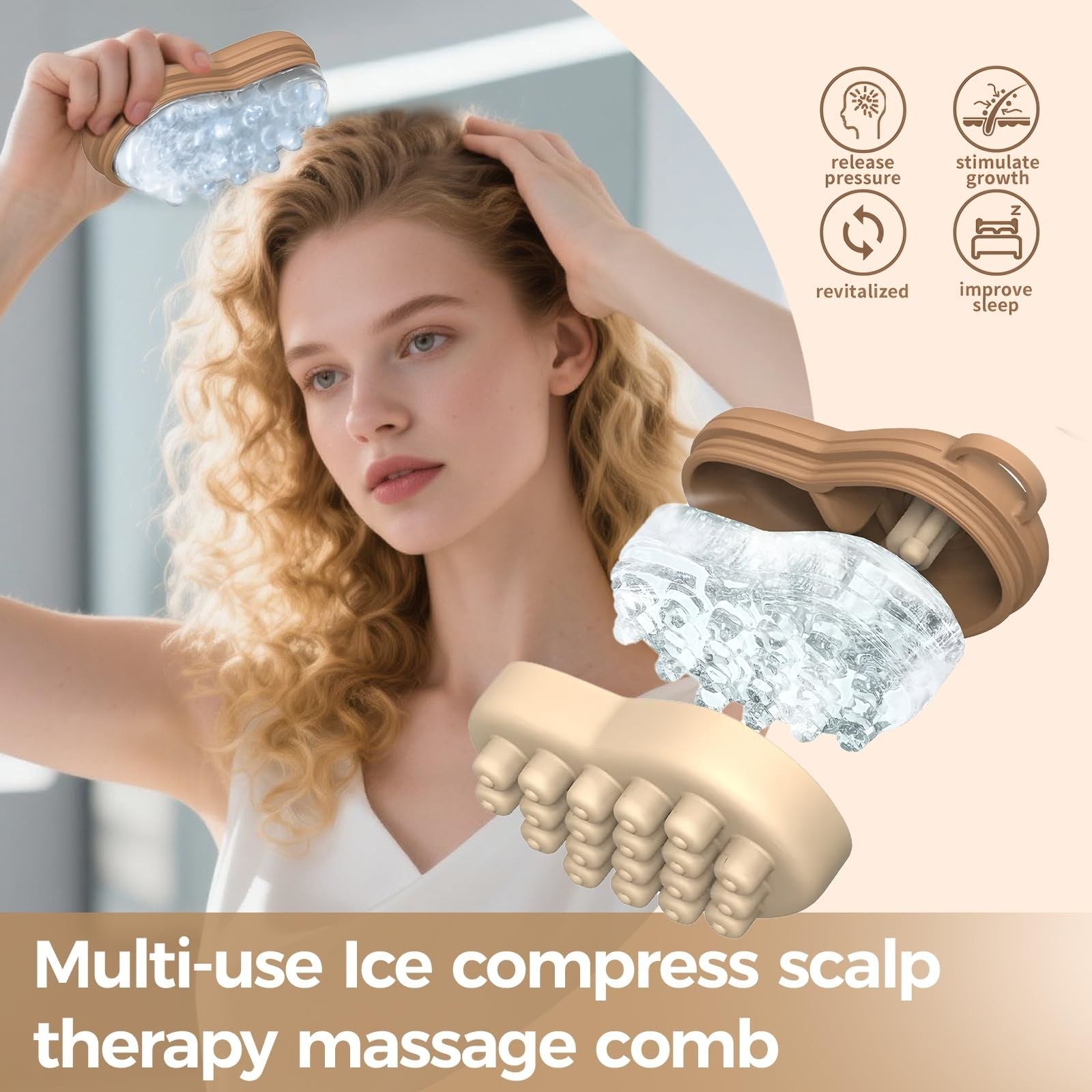 Ice Compress Scalp Massager Brush, Cold Therapy Head Massager for Migraine Relief & Hair Care, Reusable Promotes Hair Growth & Scalp Care Massage Tool
