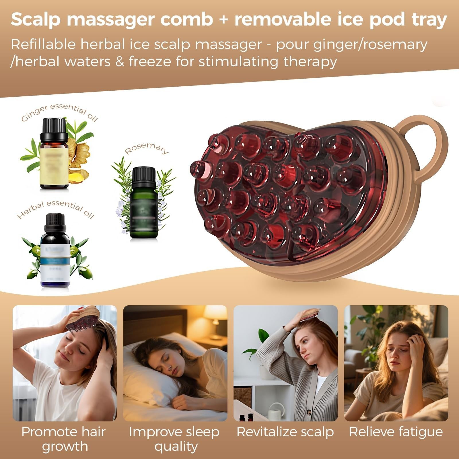 Ice Compress Scalp Massager Brush, Cold Therapy Head Massager for Migraine Relief & Hair Care, Reusable Promotes Hair Growth & Scalp Care Massage Tool