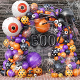 Halloween Decoration Set – Light-Up Pumpkin Lamp,128 Pcs Halloween Party Balloon Garland Arch Kit & Hand Pump for Indoor Outdoor Halloween Porch,Fireplace Funny Decor