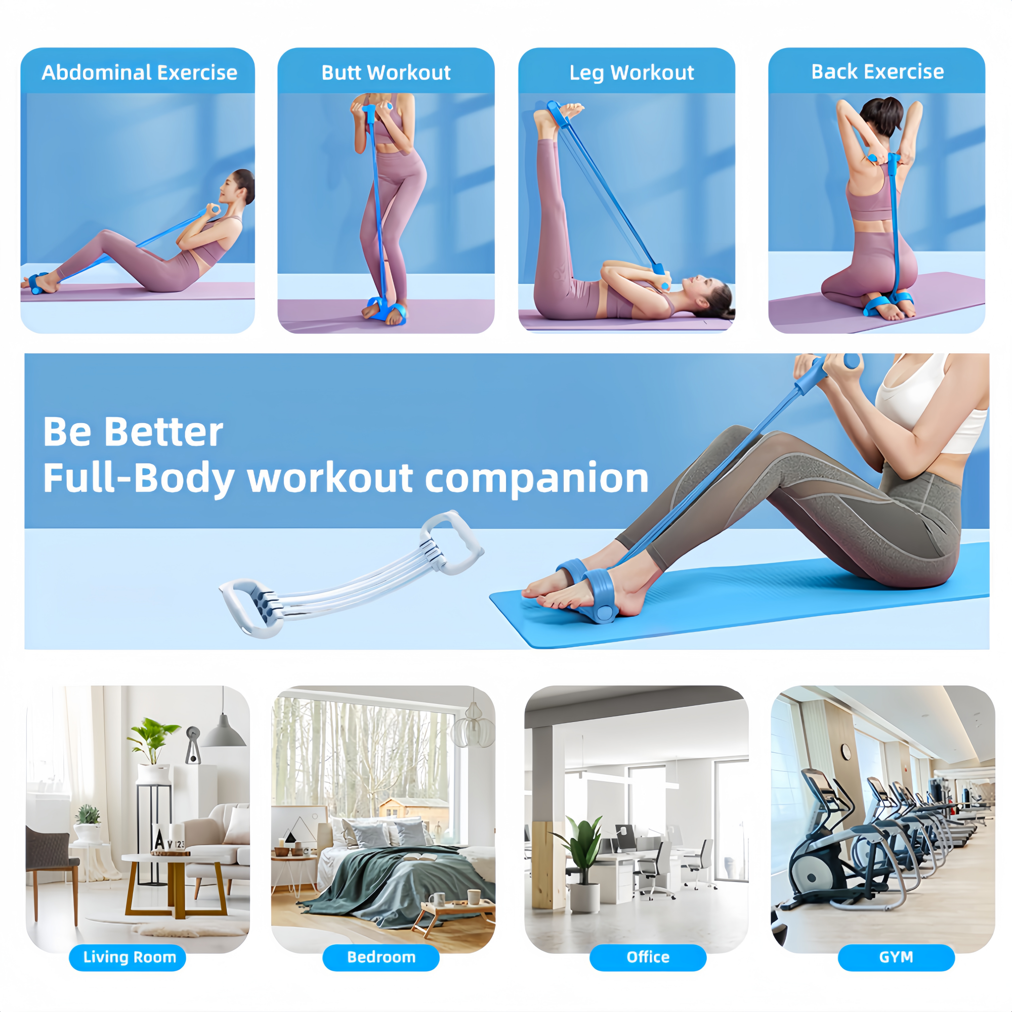 Workout Set – Breathing Trainer,6 Tube Resistance Bands& 8-Tube Elastic Pedal Puller Resistance Band for Men Women Full Body Workouts,Yoga,Pilates,Strength Training