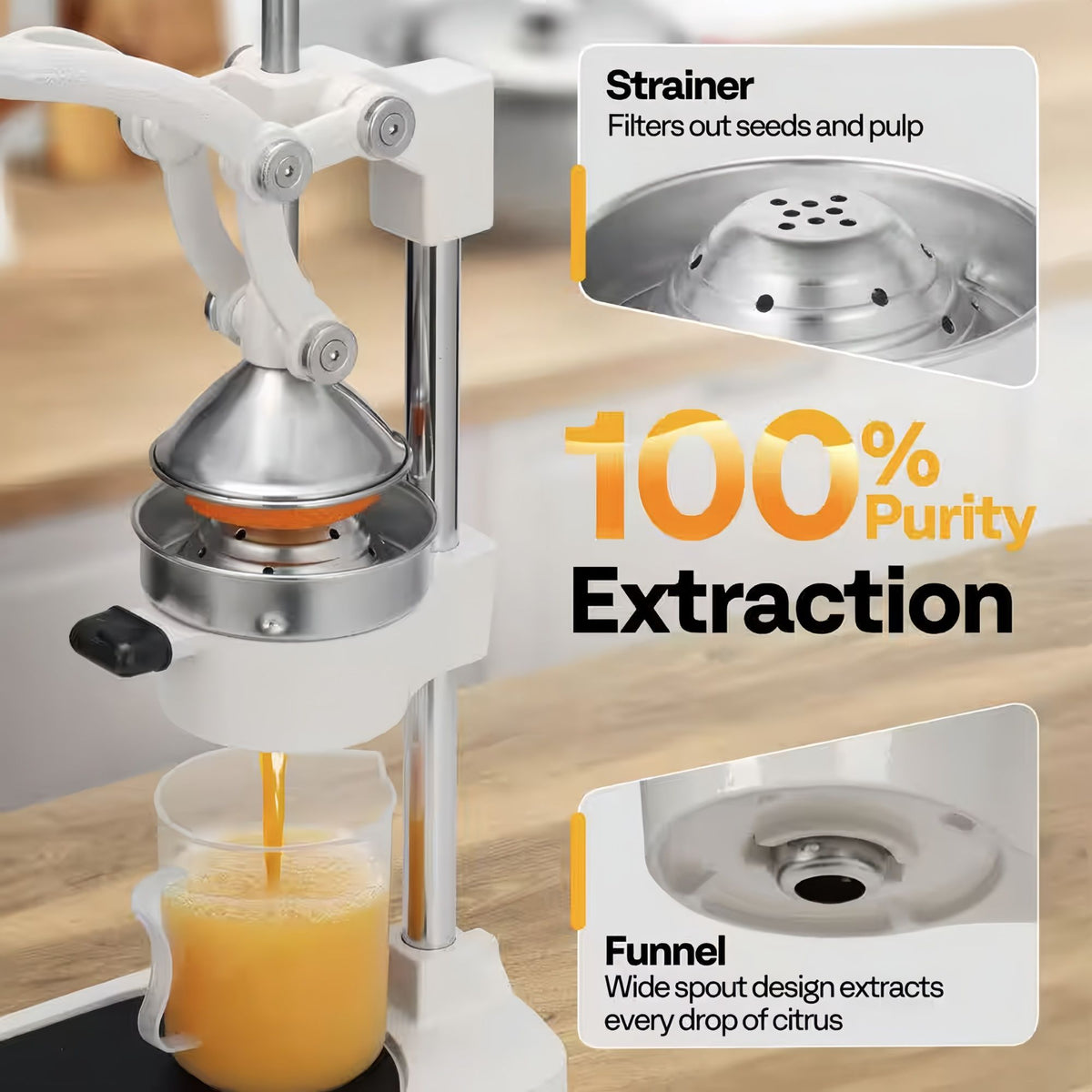 Manual Citrus Juicer - Cold Press Juicer,Durable Cast-Iron Handheld Orange Juice Squeezer, Heavy-Duty, Easy to Use & Clean,for Grapefruit Pomegranate Juice Machine with Countertop Base