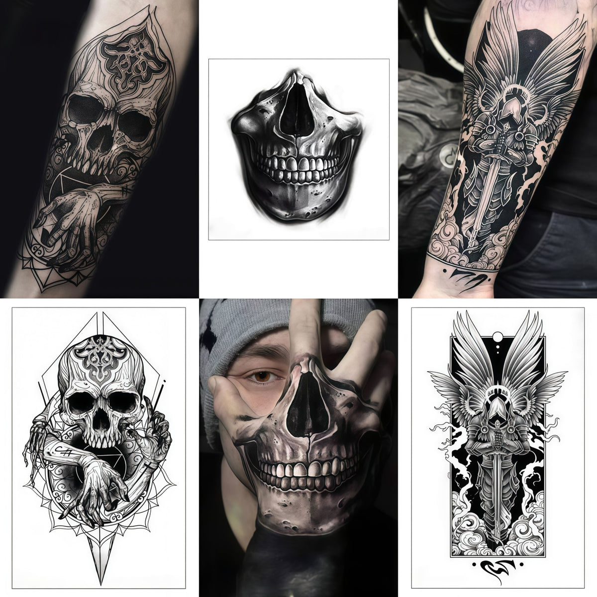 Halloween Nail & Tattoo Sticker Set – 4 Sheets 3D Nail Decals, 9 Sheets Skeleton Hand & Scary Temporary Tattoos for Kids & Adults Party Decorations